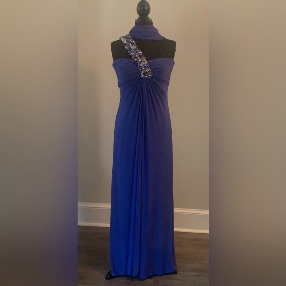 Mignon, Periwinkle Evening Gown with Jeweled Strap